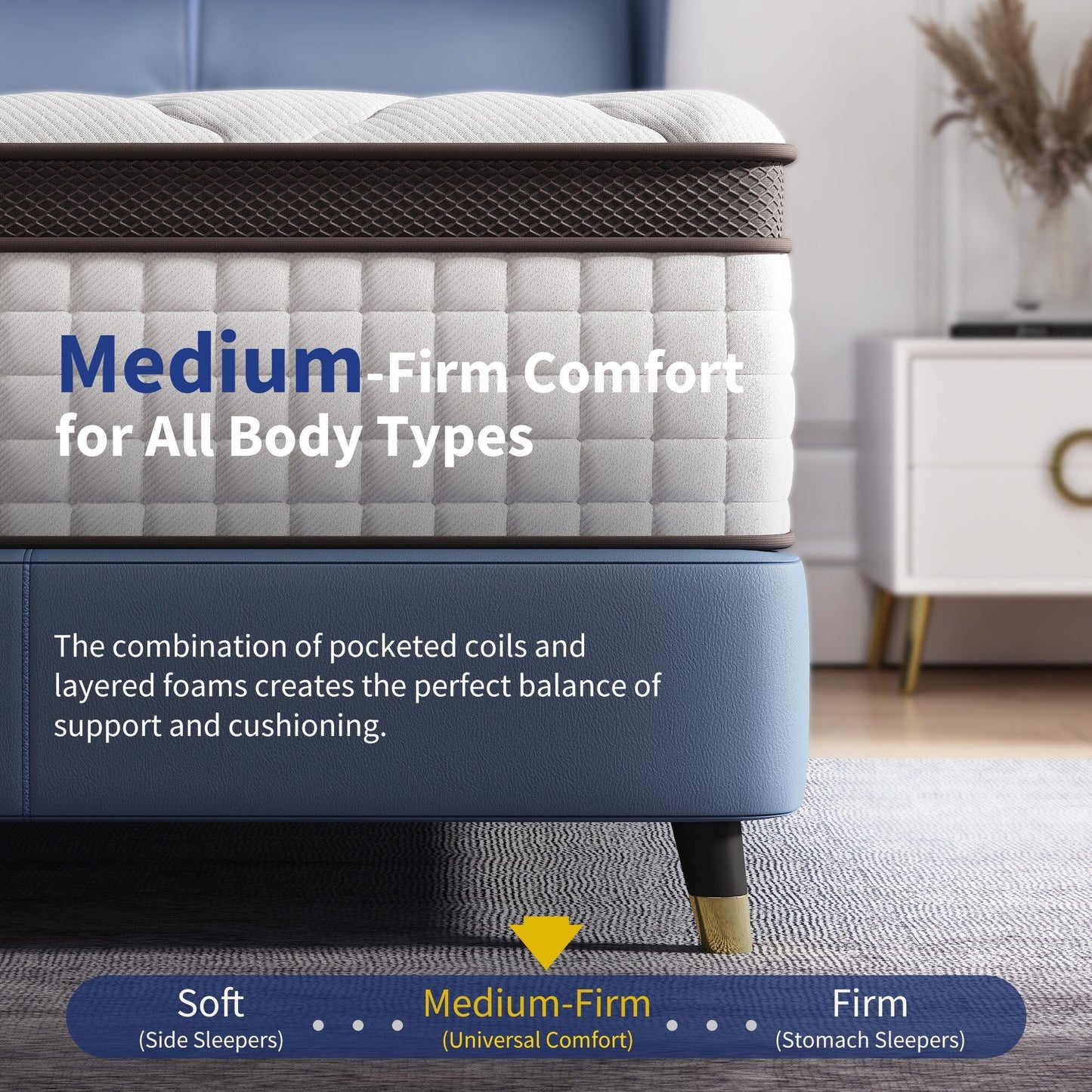 Matelas hybride en mousse à mémoire de forme de 35,5 cm (14 pouces) pour les tailles Queen et King, fermeté moyenne, soutien des bords, livré en boîte