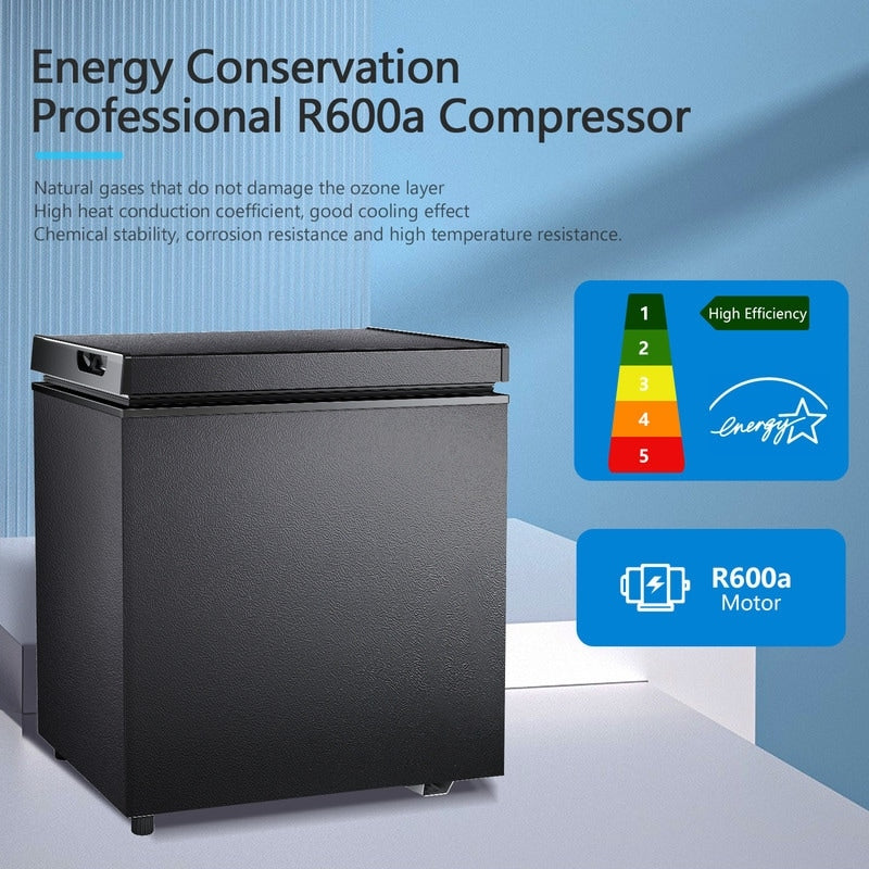 Congélateur coffre de 1,8 pi³ avec panier amovible, vidange par le bas, thermostat à 7 niveaux, conception autoportante pour la maison et l'appartement