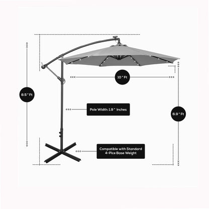 Parasol de terrasse lumineux à énergie solaire de 3 m avec pied