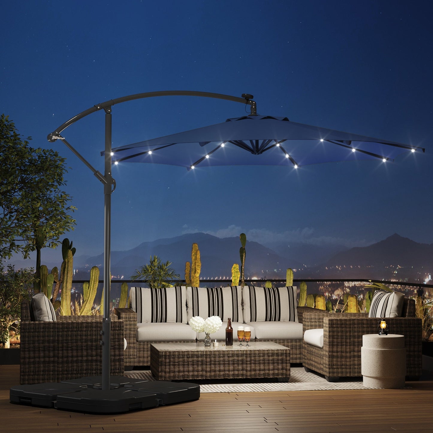 Parasol de terrasse lumineux à énergie solaire de 3 m avec pied