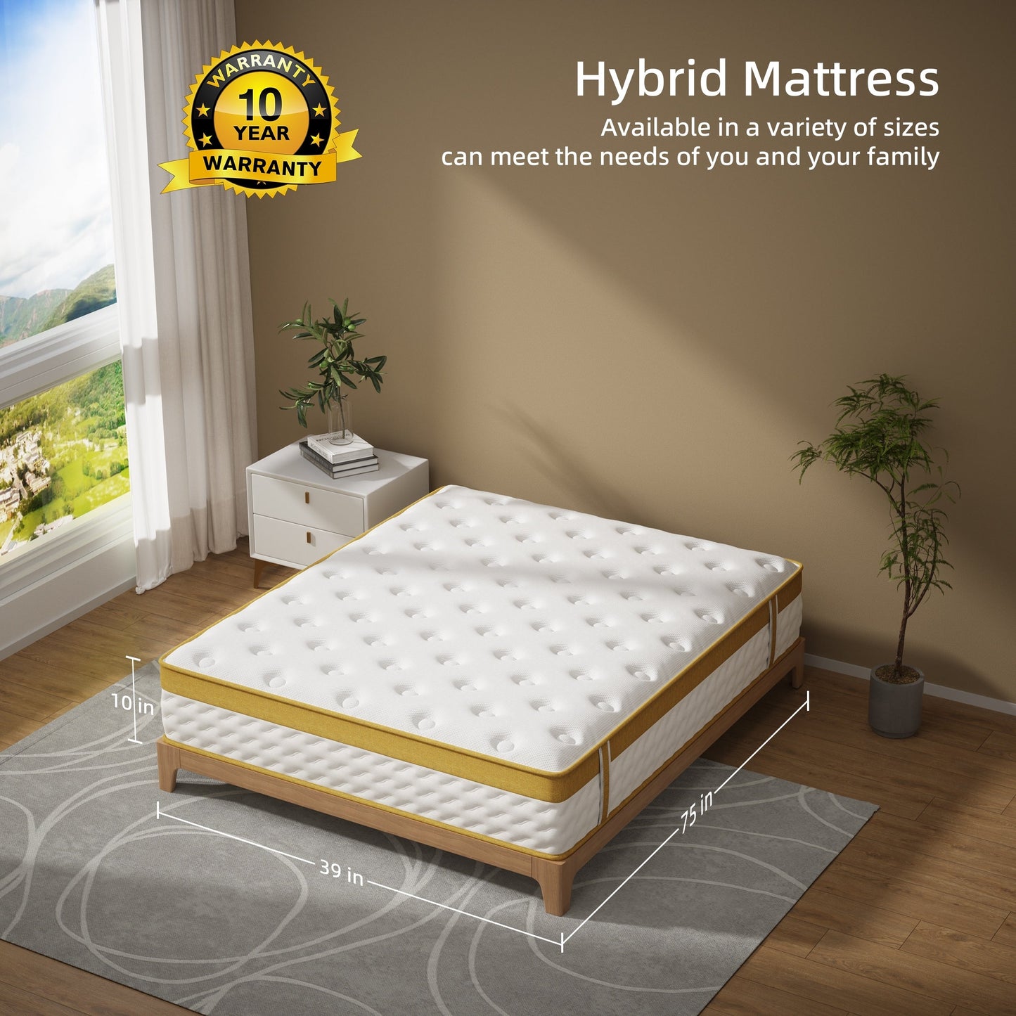 Matelas hybride de 25 cm en mousse à mémoire de forme et ressorts ensachés