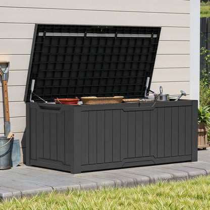 Coffre de terrasse verrouillable en résine résistante à l'eau, grande capacité (120-260 gallons).