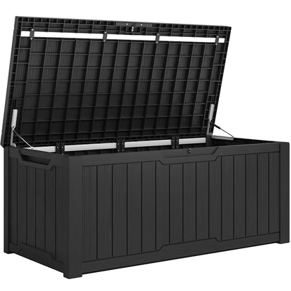 Coffre de terrasse verrouillable en résine résistante à l'eau, grande capacité (120-260 gallons).