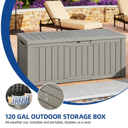 Coffre de terrasse verrouillable en résine résistante à l'eau, grande capacité (120-260 gallons).