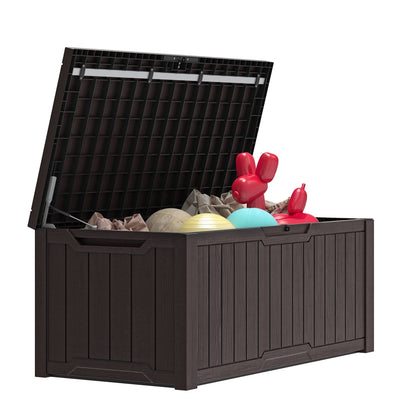 Coffre de terrasse verrouillable en résine résistante à l'eau, grande capacité (120-260 gallons).