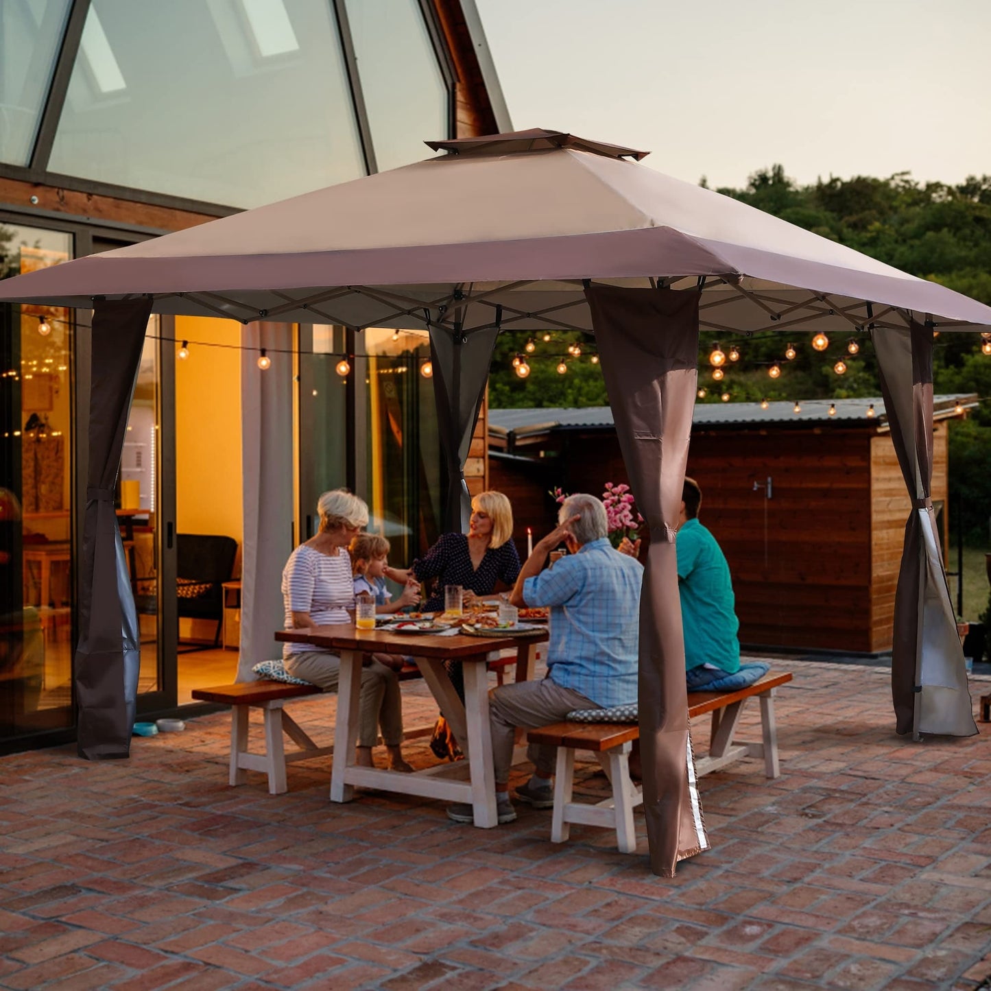 Toit de jardin pliable et renforcé de 4 m x 4 m avec élégant rideau d'angle - 4 m x 4 m