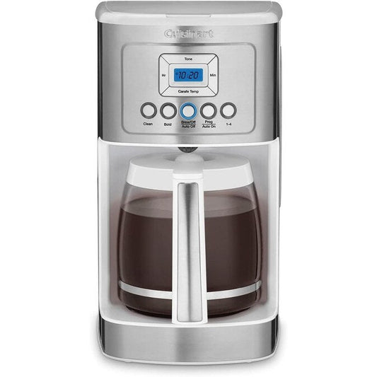 Cafetière Perfectemp 14 tasses avec carafe en verre, programmable, contrôle de l'intensité du café, réglage de 1 à 4 tasses, blanche
