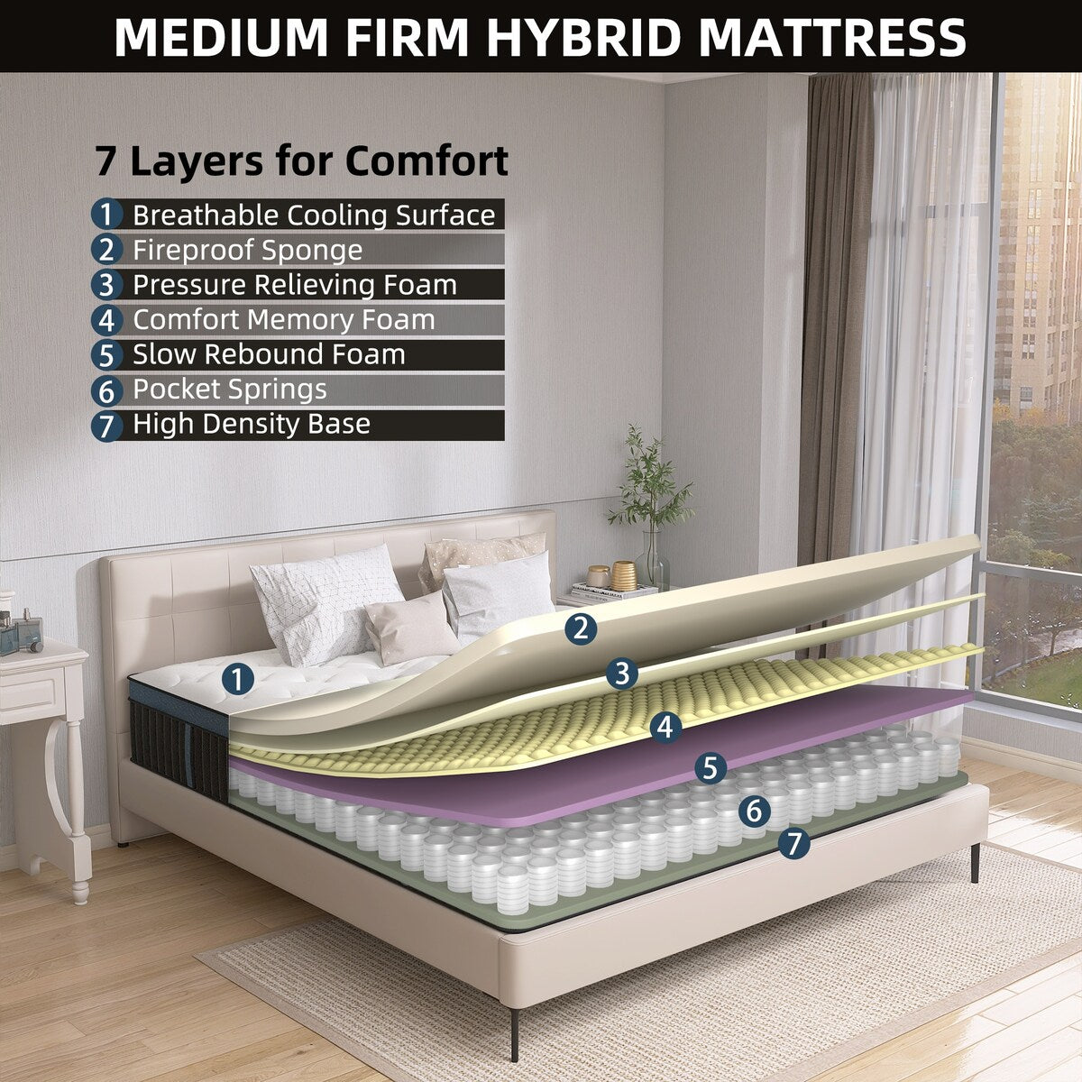 Matelas hybride en mousse à gel de 35,5 cm (14 pouces) livré dans une boîte pour un soutien et un soulagement des points de pression