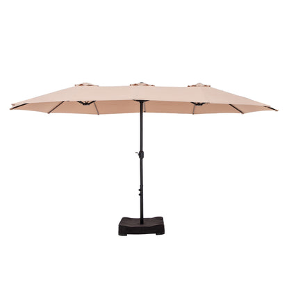 Parasol de marché d'extérieur rectangulaire de 4,57 m (15 pieds) à manivelle, double face, avec éclairage solaire LED et base incluse.