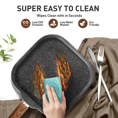 Ensemble de 17 pièces de batterie de cuisine en granit, comprenant casseroles et poêles antiadhésives