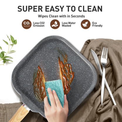 Ensemble de 17 pièces de batterie de cuisine en granit, comprenant casseroles et poêles antiadhésives