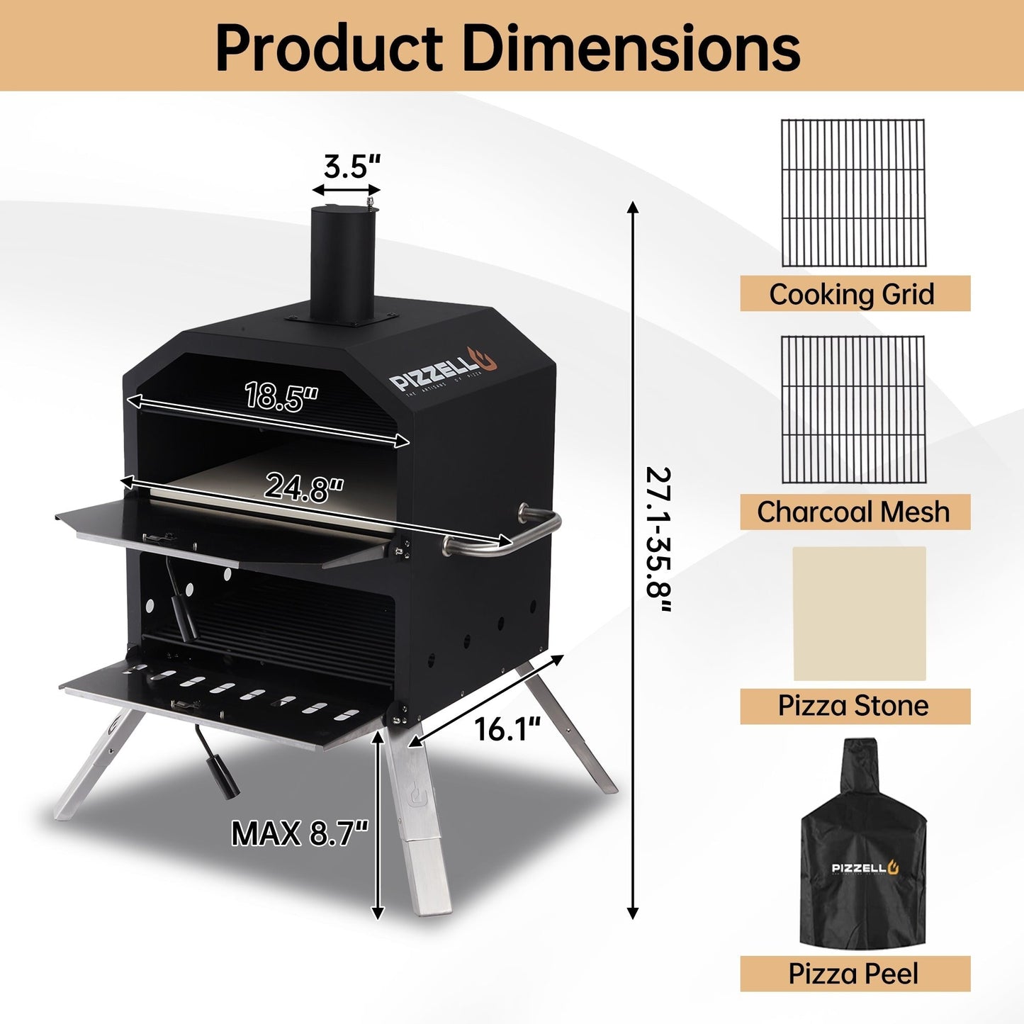 Four à pizza extérieur à 2 couches, 16 pouces, 16 pouces, pour le camping.