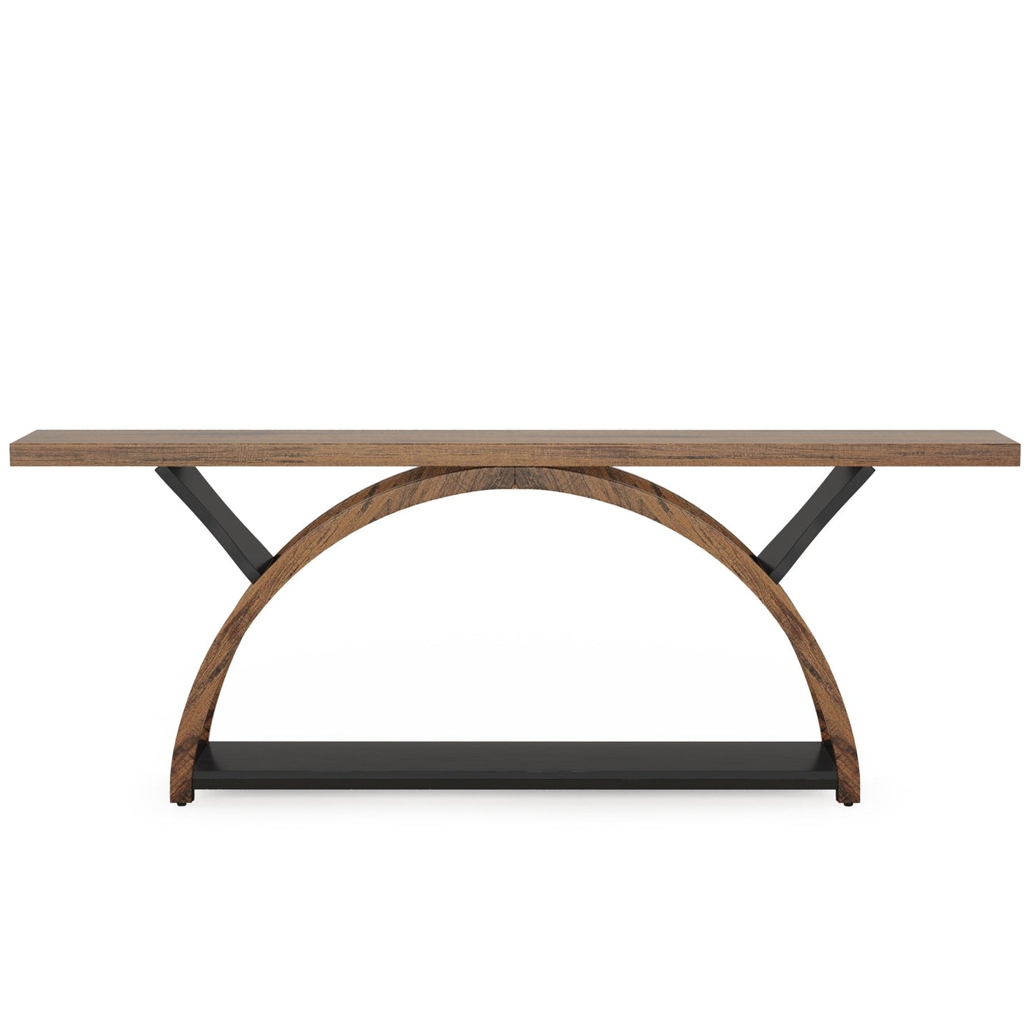 Console allongée et étroite à 2 niveaux avec cadre semi-circulaire pour entrée, table d'appoint grise pour couloir