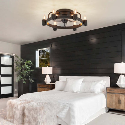 Ventilateur de plafond moderne de style ferme de 50 cm (20 po) avec éclairage LED encastré discret et télécommande pour salon