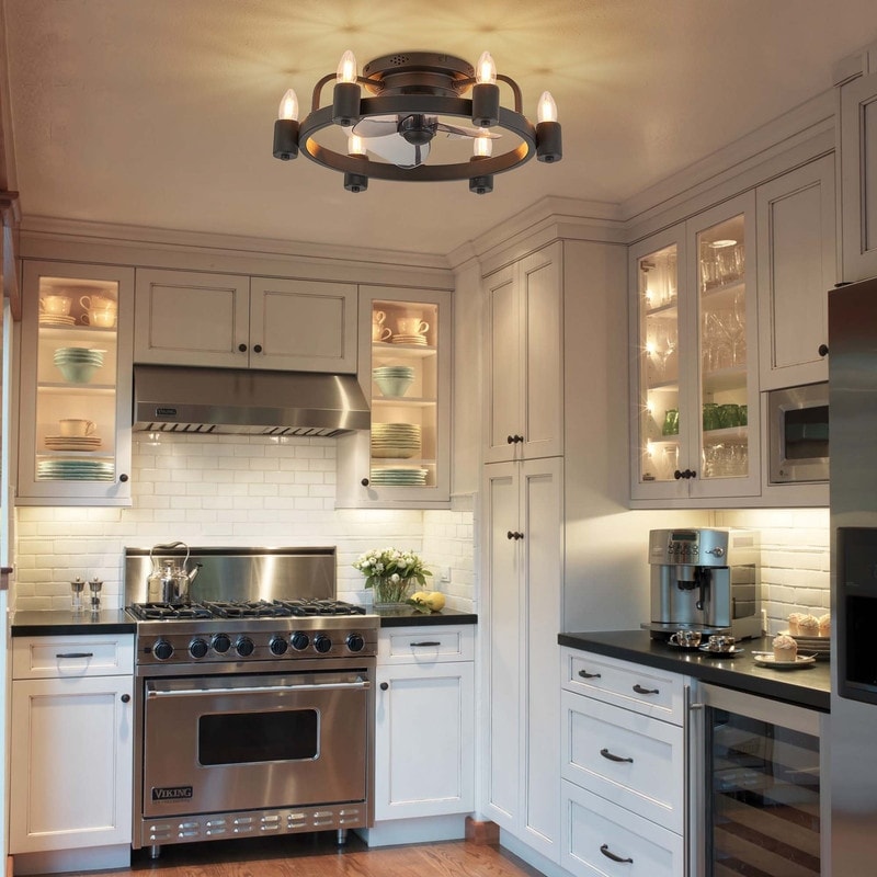 Ventilateur de plafond moderne de style ferme de 50 cm (20 po) avec éclairage LED encastré discret et télécommande pour salon