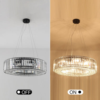 Lustre de style campagnard à 8 lumières de 63 cm (24,8 po), lustre en cristal, lustre tambour pour salle à manger, salon, chambre à coucher et cuisine