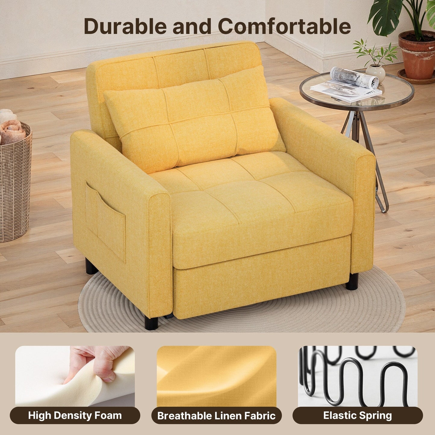 Canapé-lit convertible 3 en 1, avec fauteuil gigogne et lit pliant, idéal pour le salon.