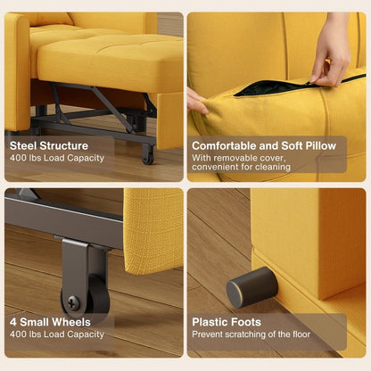 Canapé-lit convertible 3 en 1, avec fauteuil gigogne et lit pliant, idéal pour le salon.