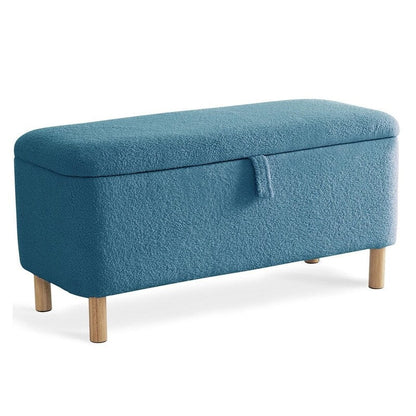 Pouf de rangement en boucle écrue (39,5 cm), en sherpa, avec pieds en bois, idéal pour le salon ou la chambre.