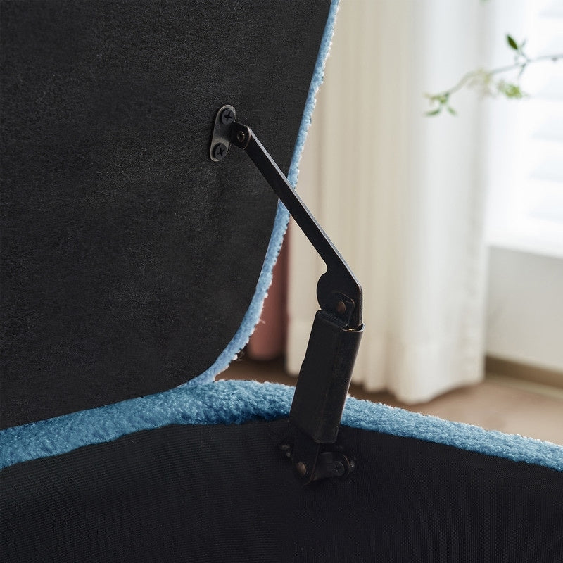 Pouf de rangement en boucle écrue (39,5 cm), en sherpa, avec pieds en bois, idéal pour le salon ou la chambre.