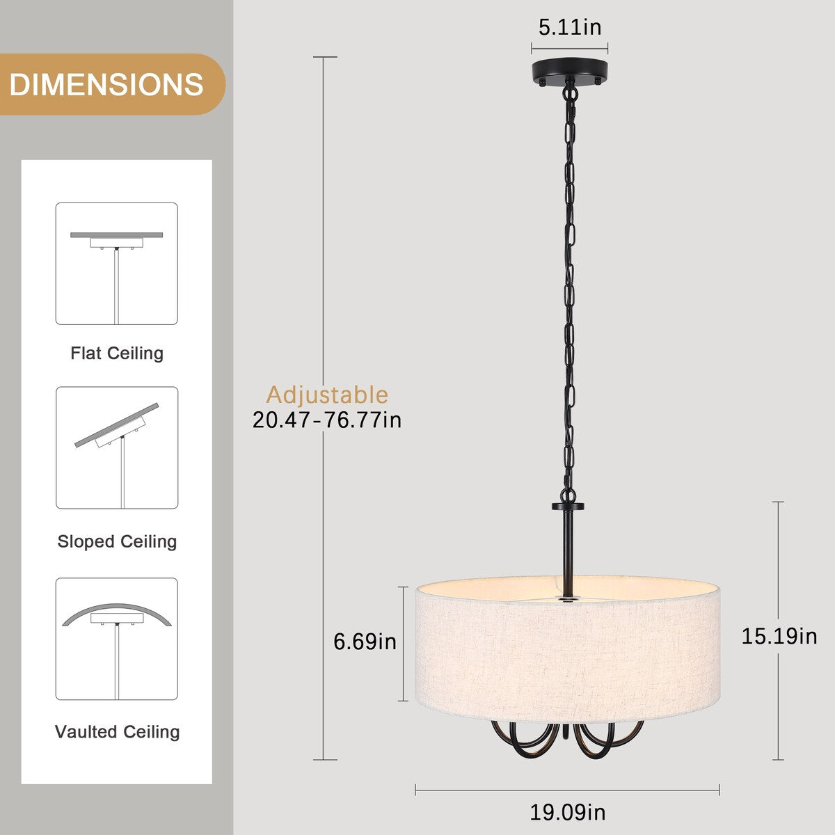 Plafonnier semi-encastré moderne à 5 lumières pour salle à manger, chambres et salon - Non applicable