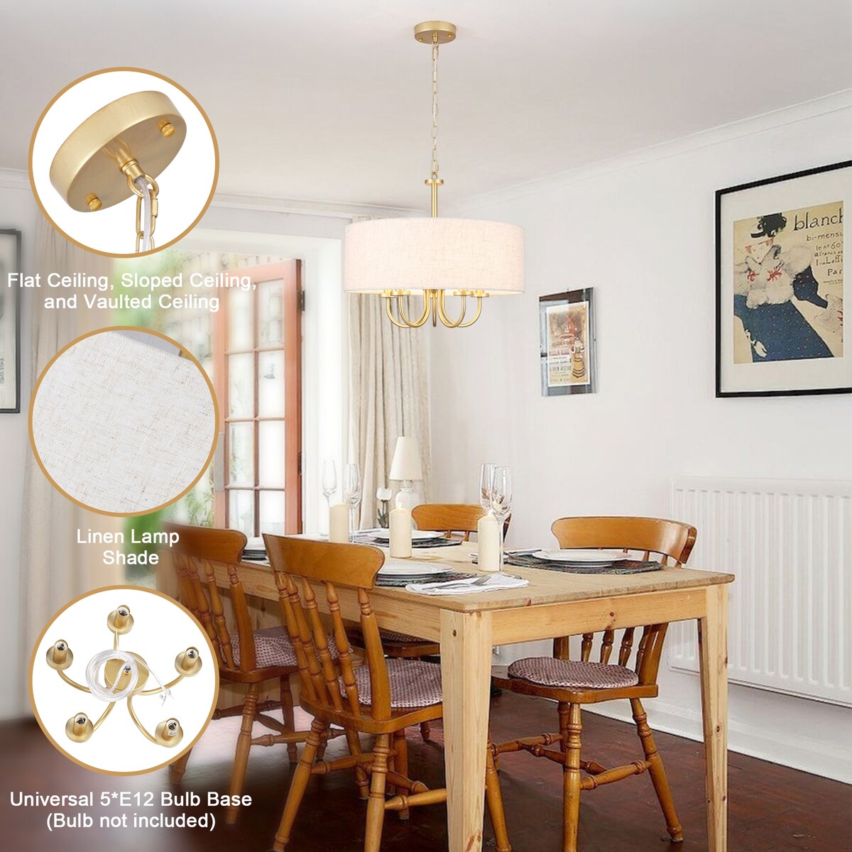 Plafonnier semi-encastré moderne à 5 lumières pour salle à manger, chambres et salon - Non applicable