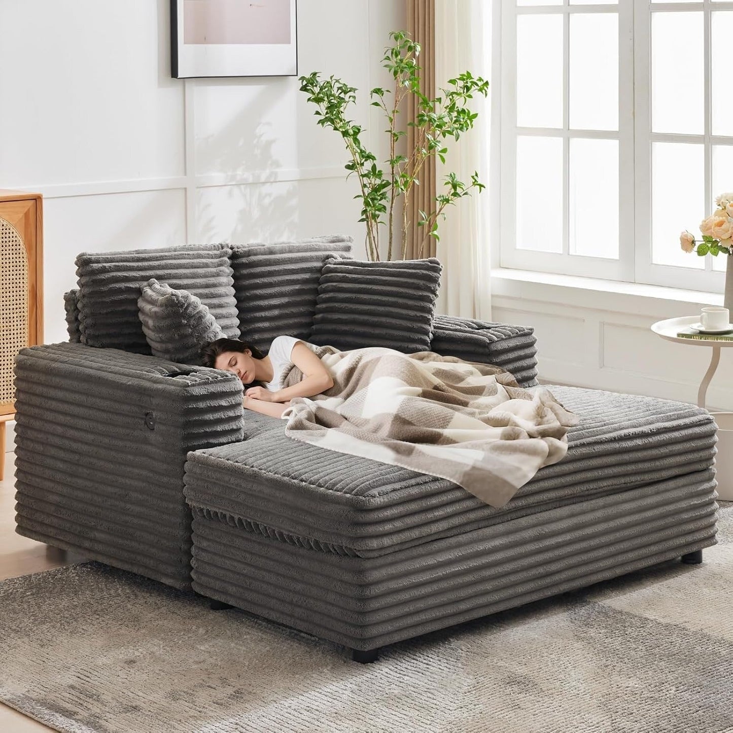 Canapé-lit rembourré de 137 cm avec coussins et accoudoirs, fauteuil de bar surdimensionné d'intérieur, canapé-lit confortable en velours côtelé