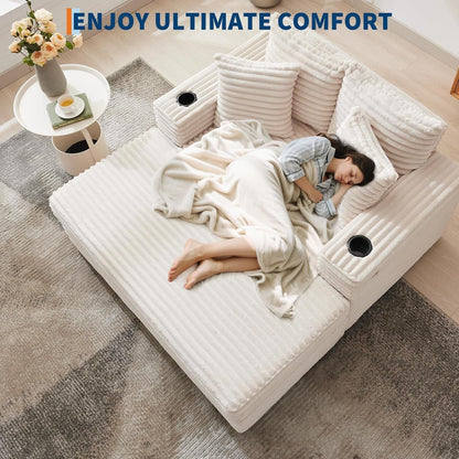 Canapé-lit rembourré de 137 cm avec coussins et accoudoirs, fauteuil de bar surdimensionné d'intérieur, canapé-lit confortable en velours côtelé