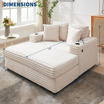 Canapé-lit rembourré de 137 cm avec coussins et accoudoirs, fauteuil de bar surdimensionné d'intérieur, canapé-lit confortable en velours côtelé