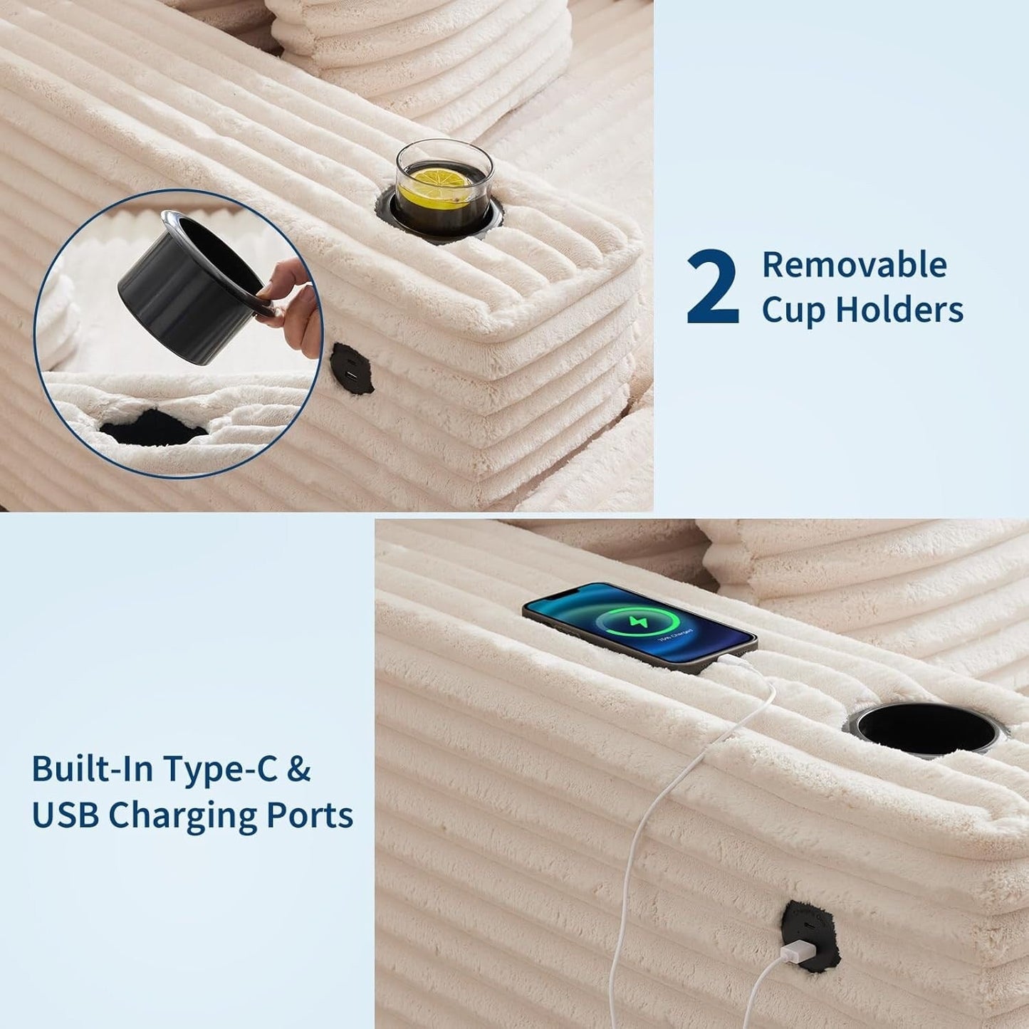 Canapé-lit rembourré de 137 cm avec coussins et accoudoirs, fauteuil de bar surdimensionné d'intérieur, canapé-lit confortable en velours côtelé