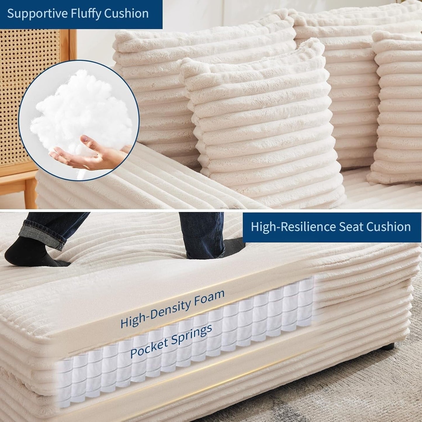 Canapé-lit rembourré de 137 cm avec coussins et accoudoirs, fauteuil de bar surdimensionné d'intérieur, canapé-lit confortable en velours côtelé