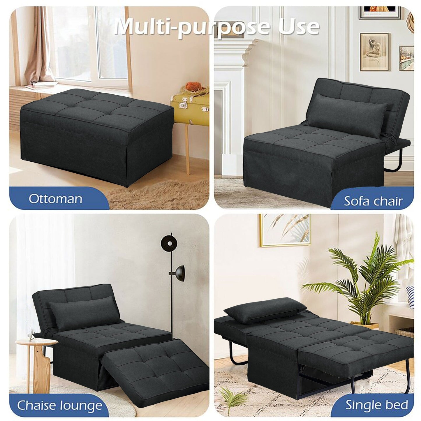 Canapé-lit convertible, fauteuil, pouf pliant, fauteuils inclinables pour salon