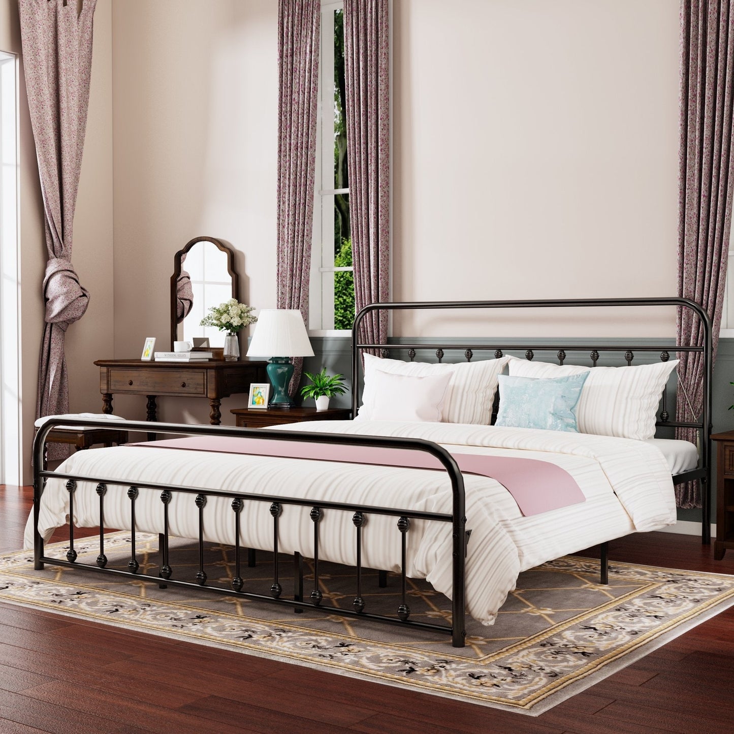 Cadre de lit plateforme en métal style vintage simple Alazyhome, montage facile