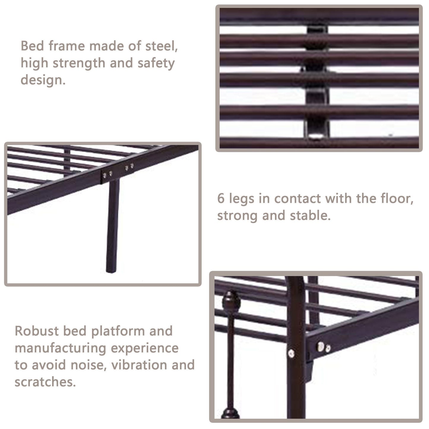 Cadre de lit plateforme en métal style vintage simple Alazyhome, montage facile