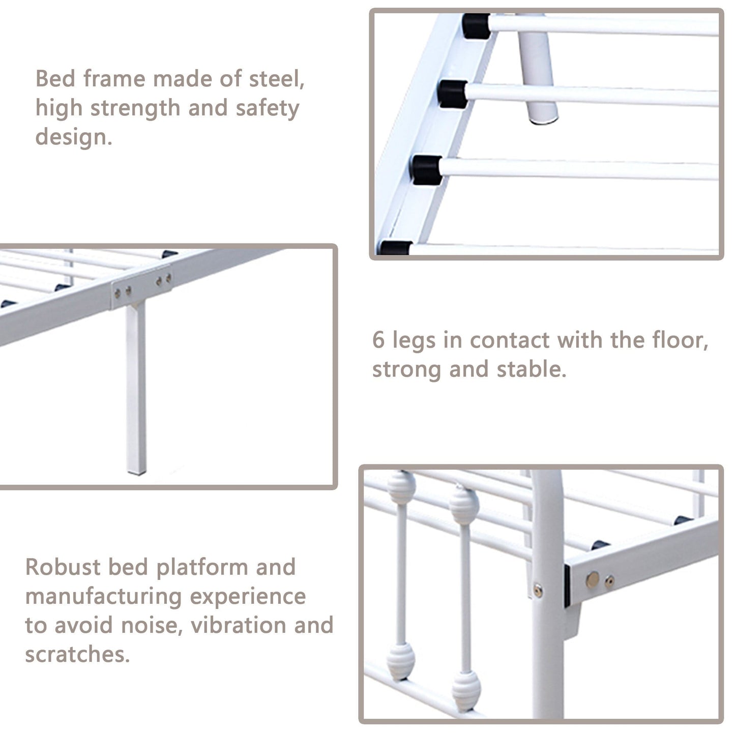 Cadre de lit plateforme en métal style vintage simple Alazyhome, montage facile