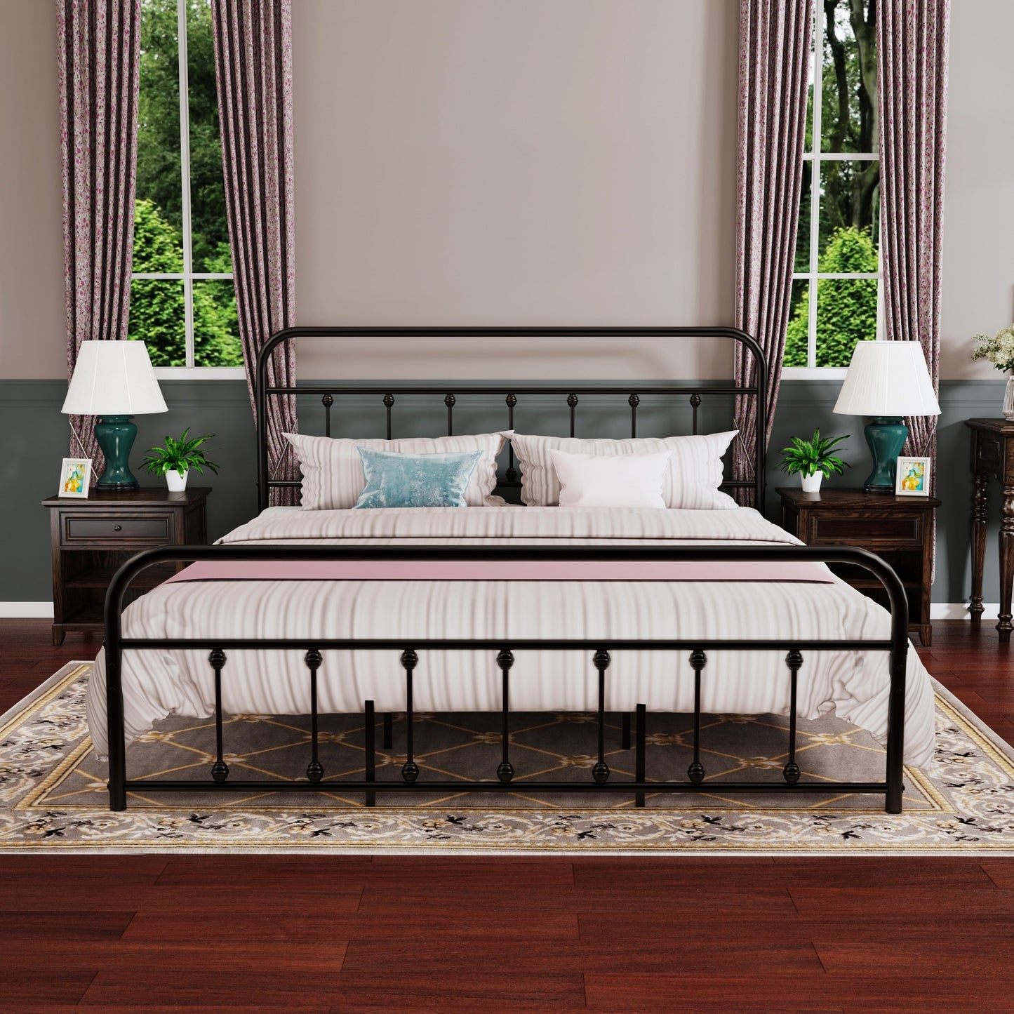 Cadre de lit plateforme en métal style vintage simple Alazyhome, montage facile