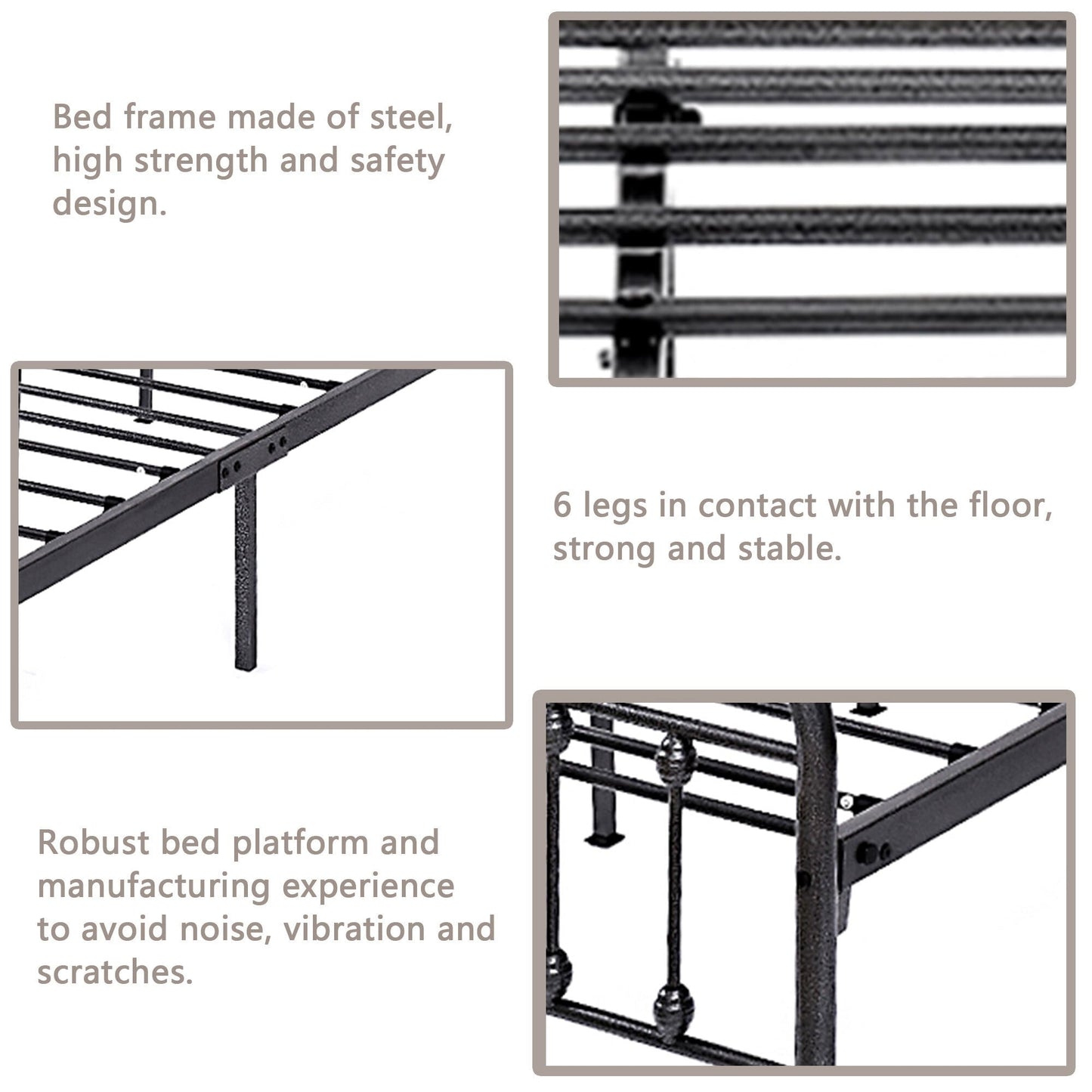 Cadre de lit plateforme en métal style vintage simple Alazyhome, montage facile