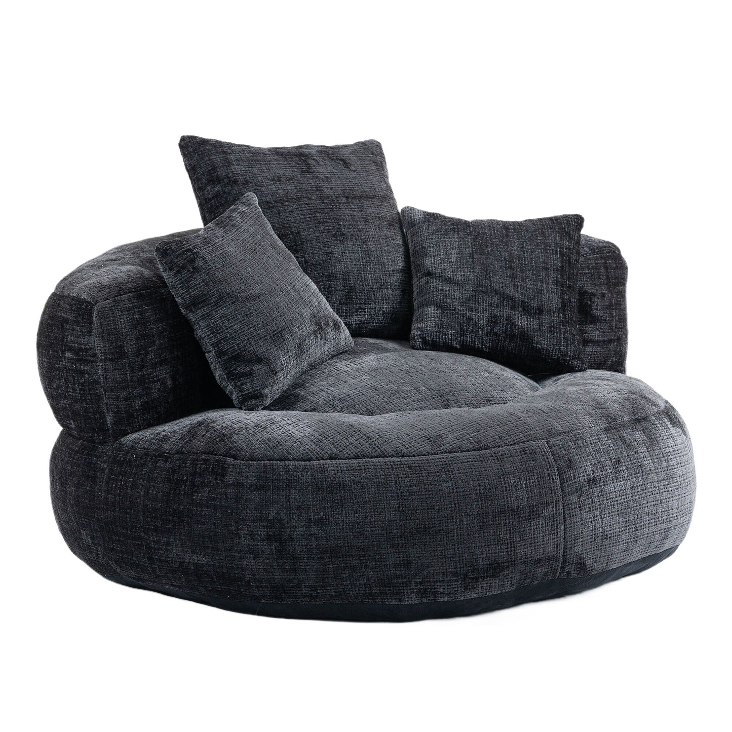 Pouf poire géant noir surdimensionné en chenille de 42,52 pouces avec trois coussins pour chambre à coucher