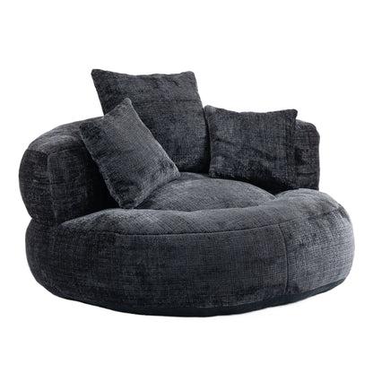 Pouf poire géant noir surdimensionné en chenille de 42,52 pouces avec trois coussins pour chambre à coucher