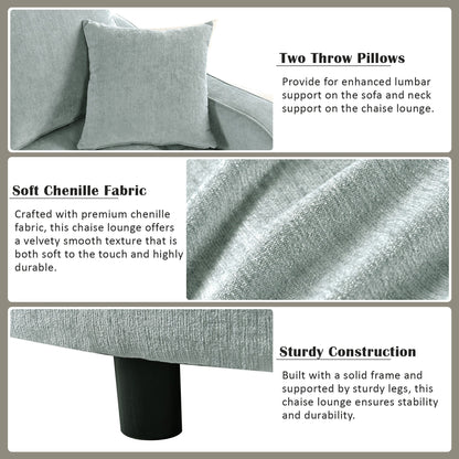 Canapé-lit méridienne en chenille, canapé rembourré avec dossier capitonné et 2 coussins amovibles pour salon