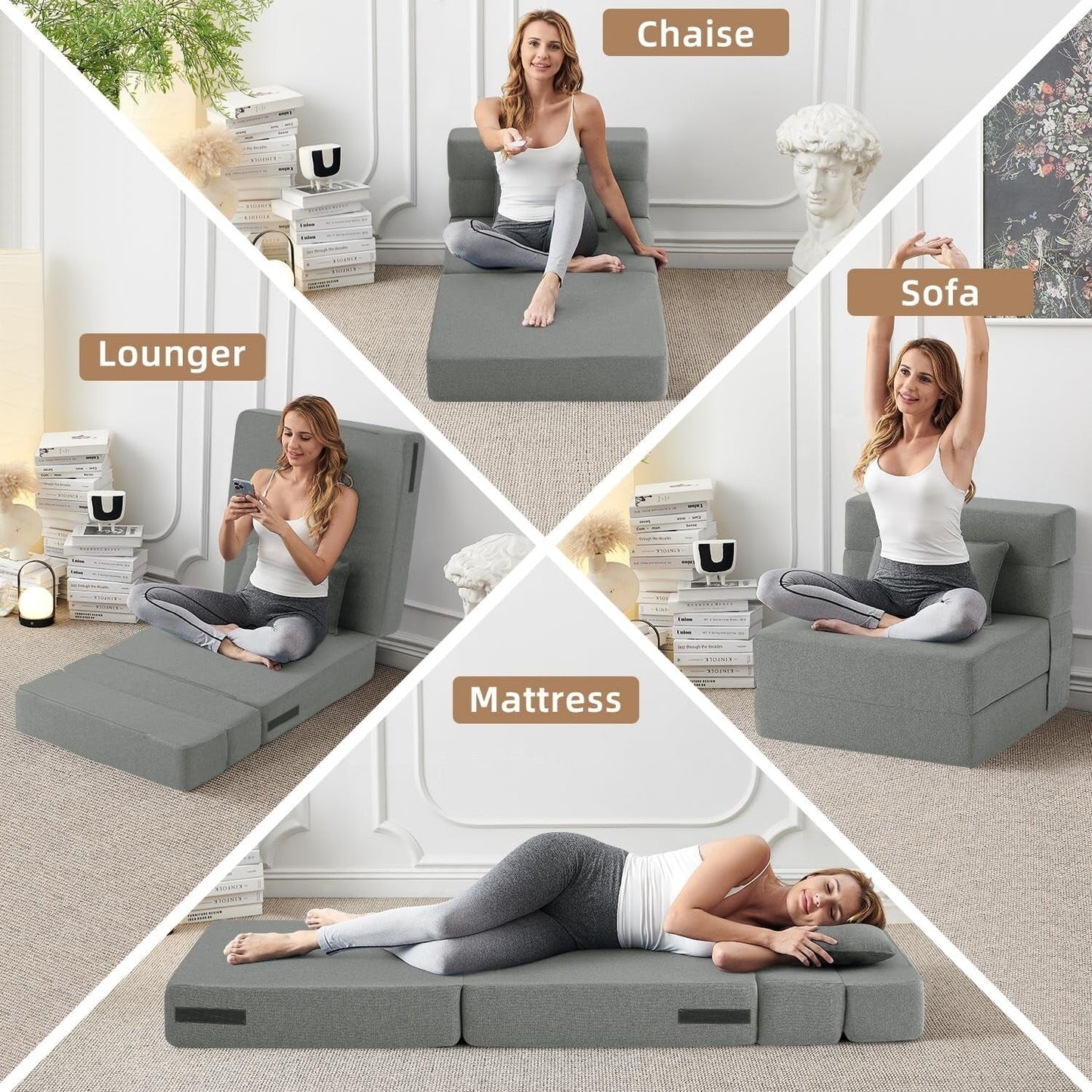 Canapé-lit convertible pliant - Fauteuil-lit moderne en lin avec oreiller et matelas pliable pour salon/chambre d'étudiant/chambre d'amis