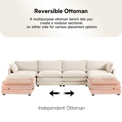 Canapé d'angle en velours côtelé avec poufs amovibles et coussins ultra-doux pour salon et chambre