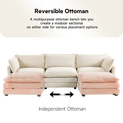 Canapé d'angle en velours côtelé avec poufs amovibles et coussins ultra-doux pour salon et chambre