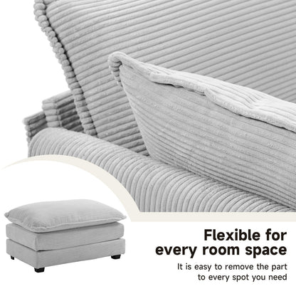Canapé d'angle en velours côtelé avec poufs amovibles et coussins ultra-doux pour salon et chambre