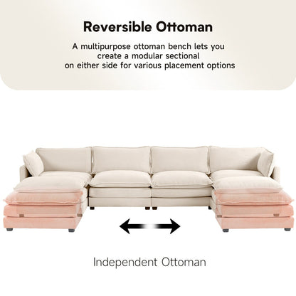 Canapé d'angle en velours côtelé avec poufs amovibles et coussins ultra-doux pour salon et chambre