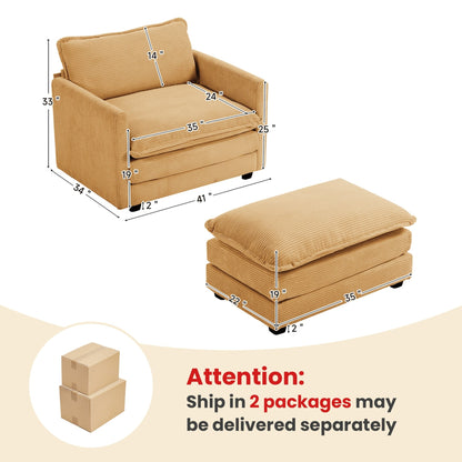 Canapé d'angle en velours côtelé avec poufs amovibles et coussins ultra-doux pour salon et chambre