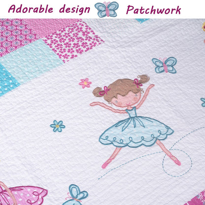 Parure de lit réversible Cozy Line Ballerina rose pour fille, en coton, avec coussins décoratifs