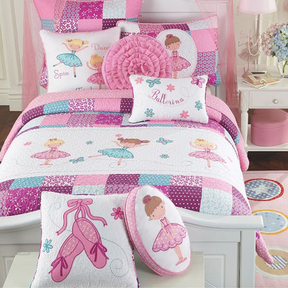 Parure de lit réversible Cozy Line Ballerina rose pour fille, en coton, avec coussins décoratifs