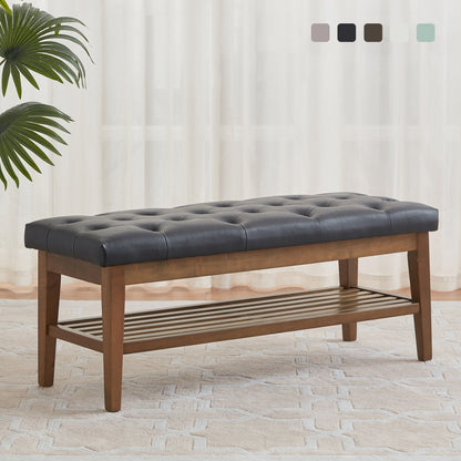 Banc à chaussures d'entrée avec rangement, revêtement en tissu et bois massif, 109 cm (43 pouces), banquette rembourrée pour salon et chambres