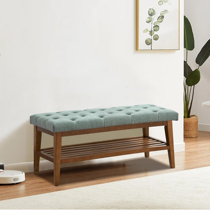 Banc à chaussures d'entrée avec rangement, revêtement en tissu et bois massif, 109 cm (43 pouces), banquette rembourrée pour salon et chambres
